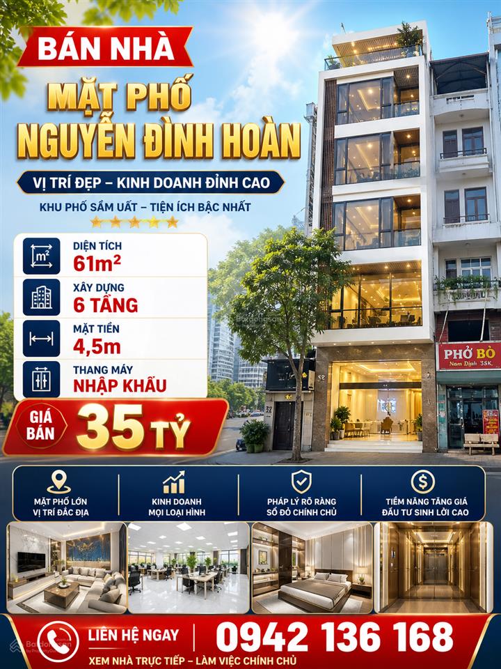Bán nhà mặt phố nguyễn đình hoàn hoàng quốc việt dt 61m 6 tầng thang máy giá 35 tỷ