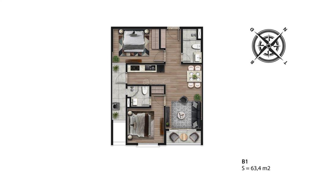 Chuyển nhượng căn hộ flc hausman premium residences căn2 ngủ, 2 wc, diện tích 63,4m²