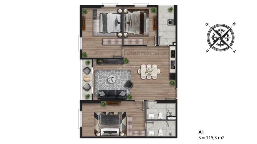 Chuyển nhượng căn flc hausman đại mỗ, 3 ngủ, 2 wc, diện tích 115.3m2, gần khu bộ ngành mễ trì
