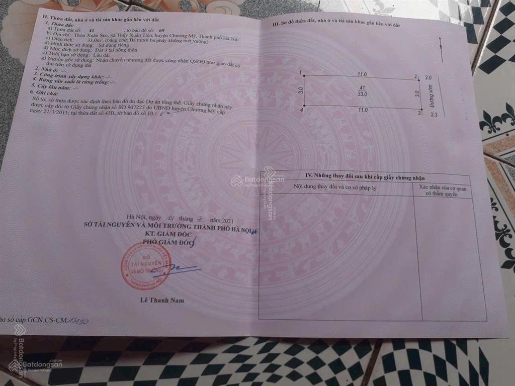 Bán lô đất 33m2 tại thuỷ xuân tiên  xuân mai giá 1,3 tỷ cách ql21 100m