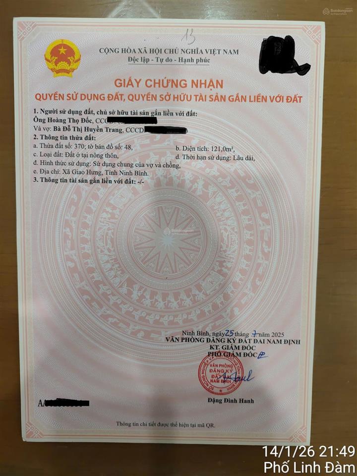 Bán đất tại mặt đường tiến long giao châu, giao thủy, nam định, 3,2 tỷ, 121m2 full cư, giá ưu đãi