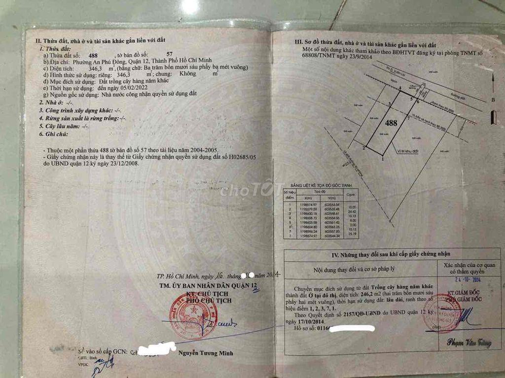 BÁN ĐẤT 346,3M² VƯỜN LÀI, Q12 – TẶNG DÃY TRỌ THU NHẬP 35 TRIỆU/THÁNG