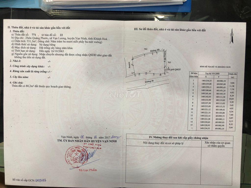 Chính Chủ cần bán đất gần KCN Vạn Lương, KKT Vân Phong, Khánh Hoà