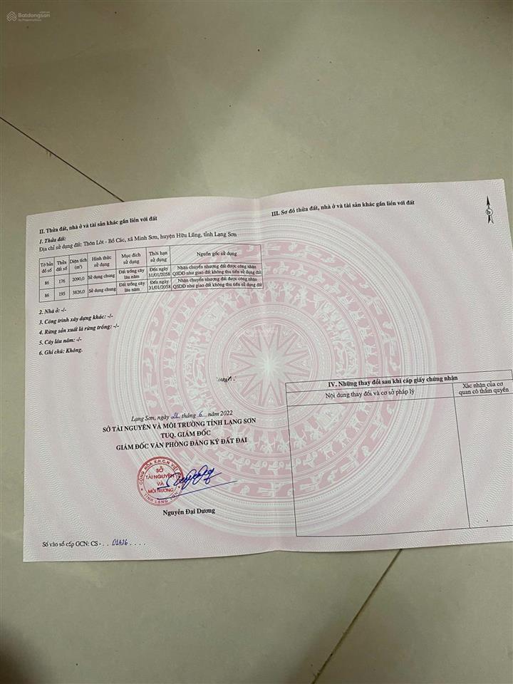 Bán lô đất 400m2 thổ cư mặt đường quốc lộ 1a, minh sơn, hữu lũng, lạng sơn