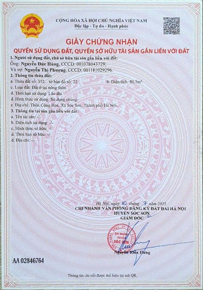 Chính chủ, bán 80m2 đất ở, giá 1,68 tỷ
