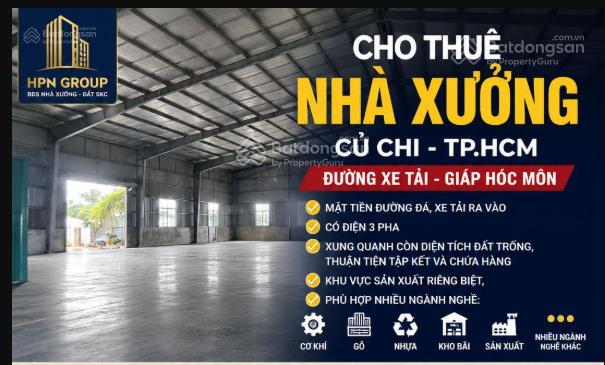 Cho thuê xưởng củ chi, tp. hcm đường xe tải. giáp hóc môn tổng diện xưởng 1.250m2