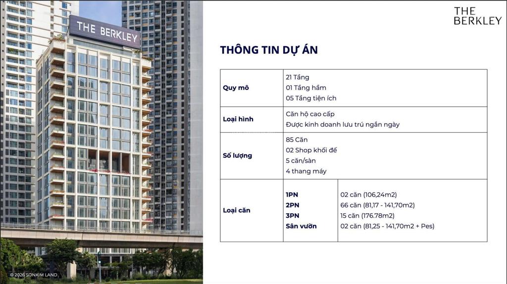 Căn hộ the berkley 2pn góc  trục 04 (diện tích lớn nhất 143,5m2)  giá 21,3 tỷ (bao gồm vat)