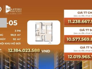 Bán căn hộ 3pn masteri park place 10,5 tỷ  the global city
