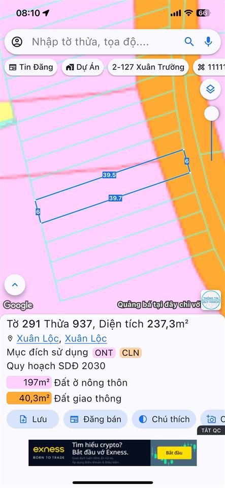 Bán đất 237m2, đường xh15, xuân hiệp, xuân lộc, đồng nai giá rẻ, chỉ 780 triệu. đg thông tứ hướng