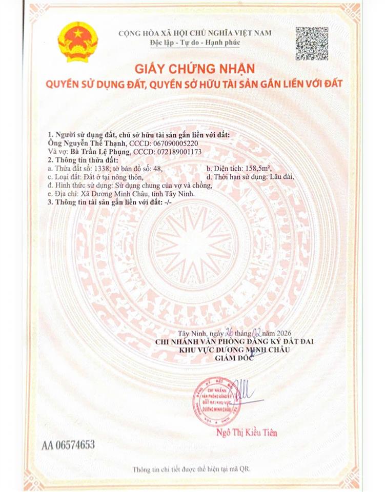 Bán đất suối đá, dương minh châu, tây ninh  159m² thổ cư, giá 299 triệu