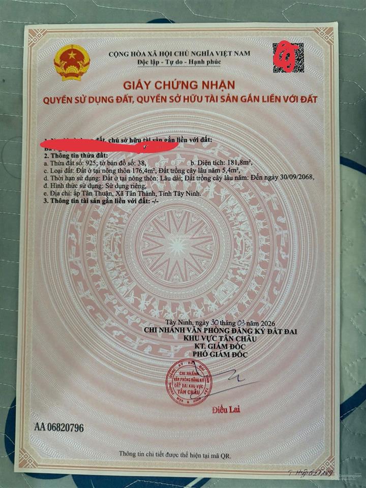 Chính chủ bán nhà tại tân thuận, tân thành, tây ninh giá chỉ 489 triệu