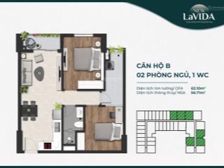 Chính chủ cho thuê căn hộ new lavida, 62,1m2, 2pn, 1wc, đường đt 743a dĩ an, giá 5.5 triệu/tháng