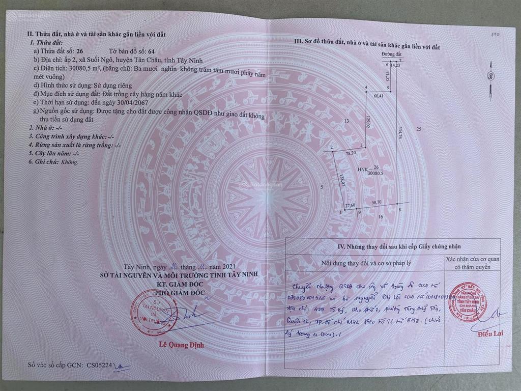 Bán 3 hecta (30080m2) tại đường 795, xã tân hoà (suối ngô cũ), tây ninh. giá bán 6,3 tỷ