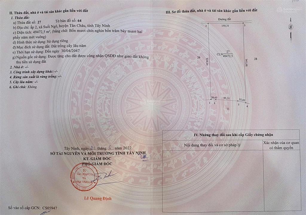 Bán 5 hecta cao su đang khai thác năm 3 tại xã tân hoà, tây ninh. giá 11 tỷ