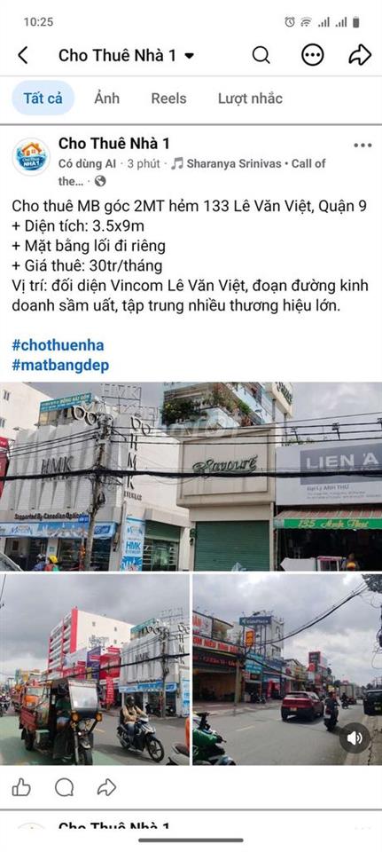 Cho thuê MB góc 2MT hẻm 133 Lê Văn Việt, Quận 9