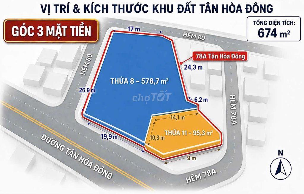 78A TÂN HÒA ĐÔNG –  GÓC 3 MẶT TIỀN TIỀN CỰC HIẾM 