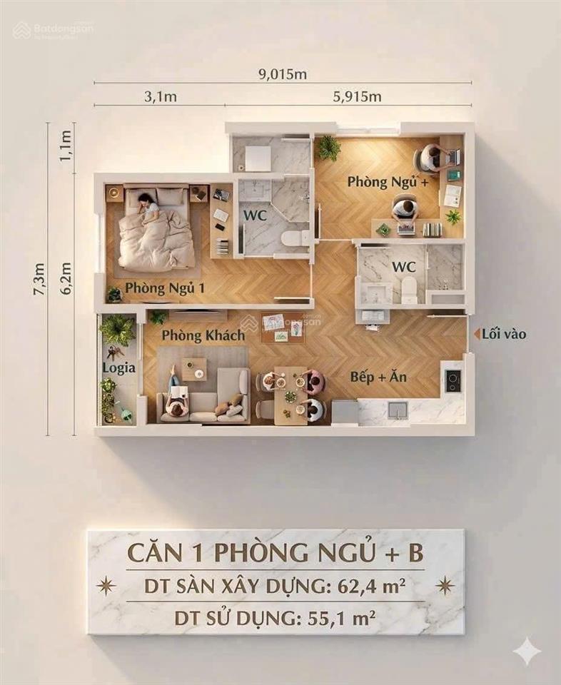 Căn hộ chung cư 1pn, 1wc tại điểu xiển, giá cực chất 1,322 tỷ, 61m2