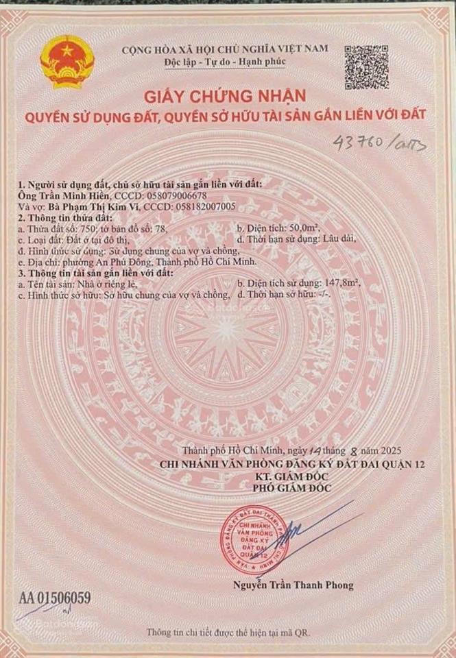 Cần bán nhà 1 trệt 2 lầu đường an phú đông 12 giá 5,8 tỷ