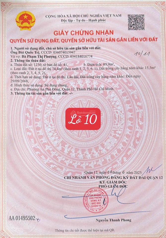 Bán đất hẻm 94 đường vườn lài phường an phú đông giá 6,7 tỷ diện tích 4 x 23m