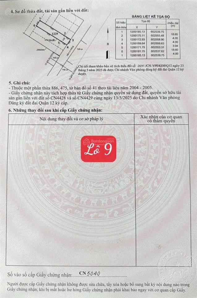 Bán đất hẻm 94 đường vườn lài phường an phú đông giá 6,7 tỷ diện tích 4 x 23m
