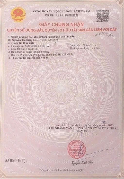 Kẹt tiền bán đất đẹp 108,6m2 mặt tiền hẻm 331 đường vườn lài giá 11.25 tỷ