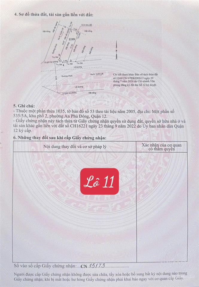 Cần bán gấp lô góc 2 mặt tiền hẻm 154 đường vườn lài giá 7,4 tỷ diện tích 4,5 x 17,3m