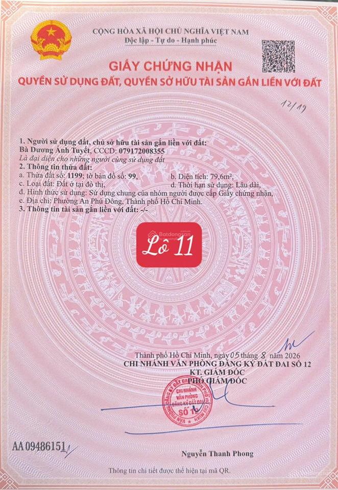 Cần bán gấp lô góc 2 mặt tiền hẻm 154 đường vườn lài giá 7,4 tỷ diện tích 4,5 x 17,3m