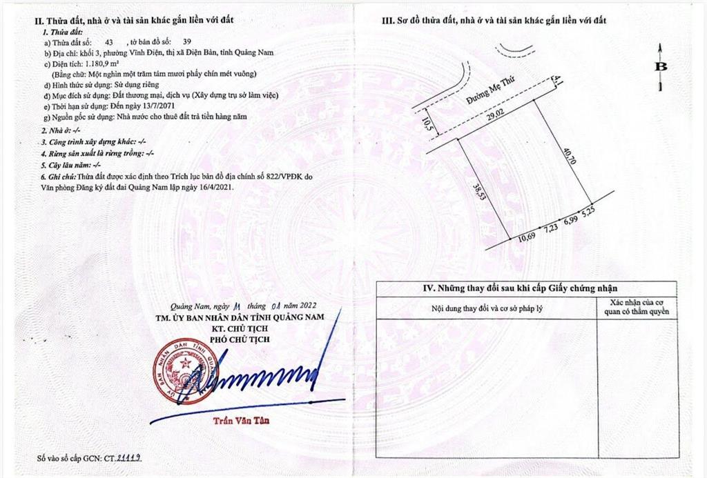 Cần bán gấp chỉ 11 triệu/m2 hơn 1.500m2 mặt tiền mẹ thứ  trung tâm vĩnh điện  đà nẵng