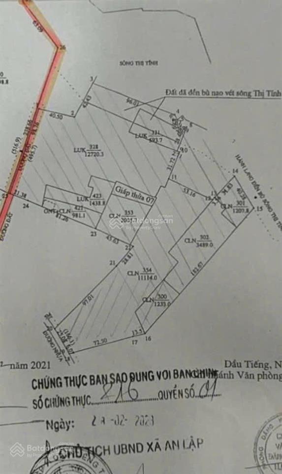 Đất skc đóng tiền thuế 1 lần diện tích 44.000m2 giá chỉ 1.3tr/m2 sát cụm công nghiệp an lập bd