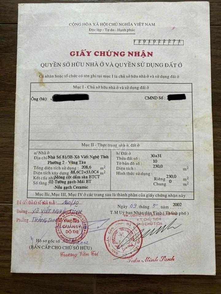 CHÍNH CHỦ CẦN BÁN NHÀ TP.VŨNG TÀU SÁT BIỂN