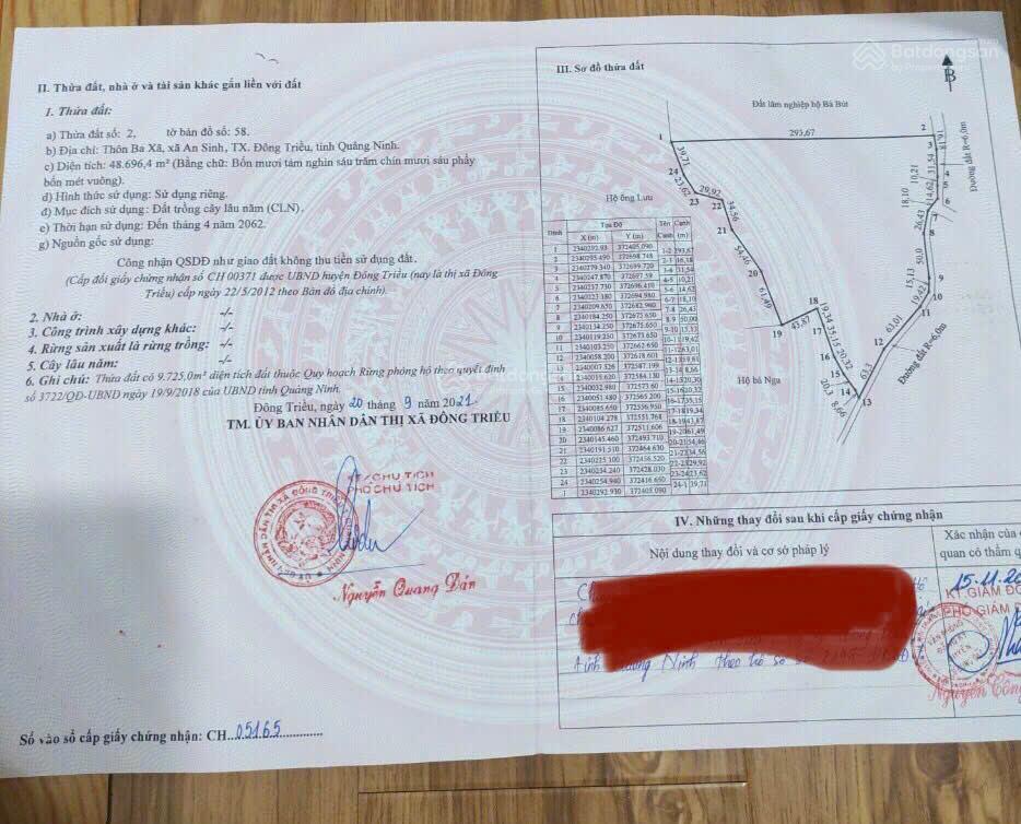 Lô đất mặt hồ khe chè xã an sinh, đông triều 11ha, cách sân golf đông triều 300m, mặt tiền đường