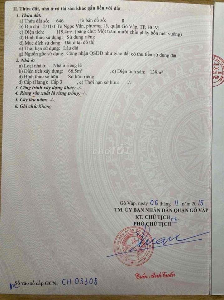 Bán đất tặng nhà cấp 3 đường Tô Ngọc Vân F15 Quận Gò Vấp