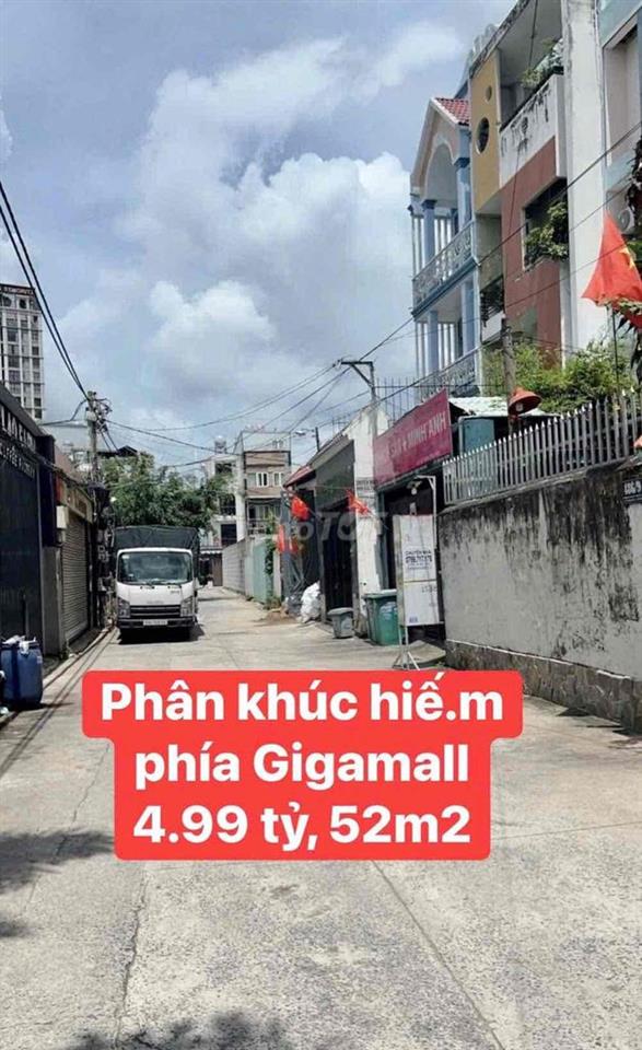 cực rẻ - Đất hẻm oto bên sông Gigamall- Hiệp Bình Chánh 52m2 chỉ 4.99t