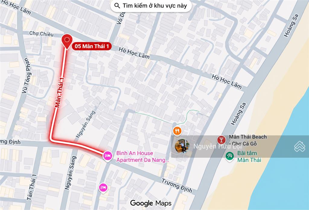 Bán lô góc 2mt đường mân thái 1, giá 7,7 tỷ, cách bãi tắm mân thái 300m, dt 73m2