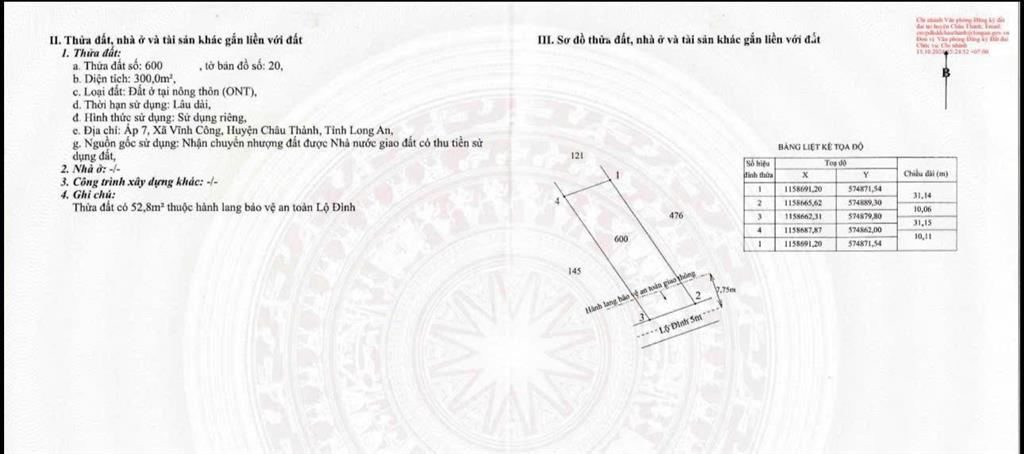 (đất chính chủ) cần bán 4,441m2 đất thuộc vĩnh công, tây ninh mới lộ ô tô dự mở 15,5 mét  3,65 tỷ