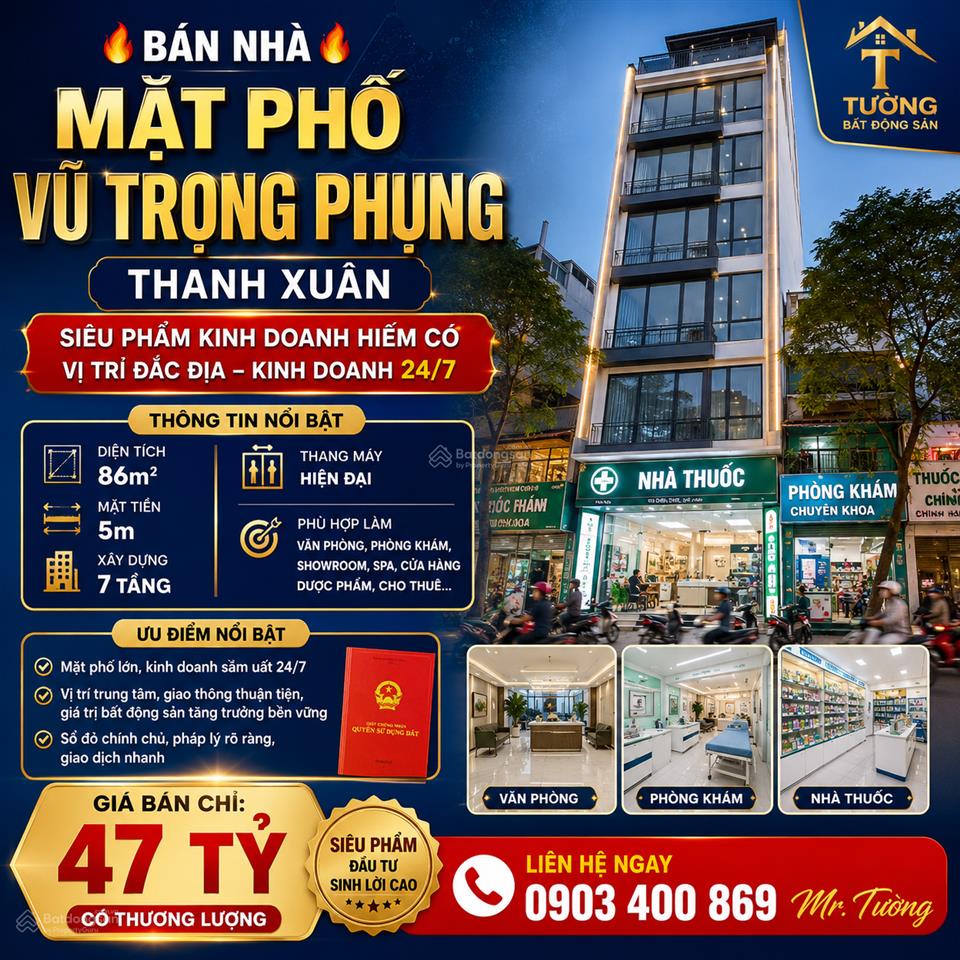 Bán nhà mặt phố vũ trọng phụng thanh xuân 86m2 giá 46 tỷ