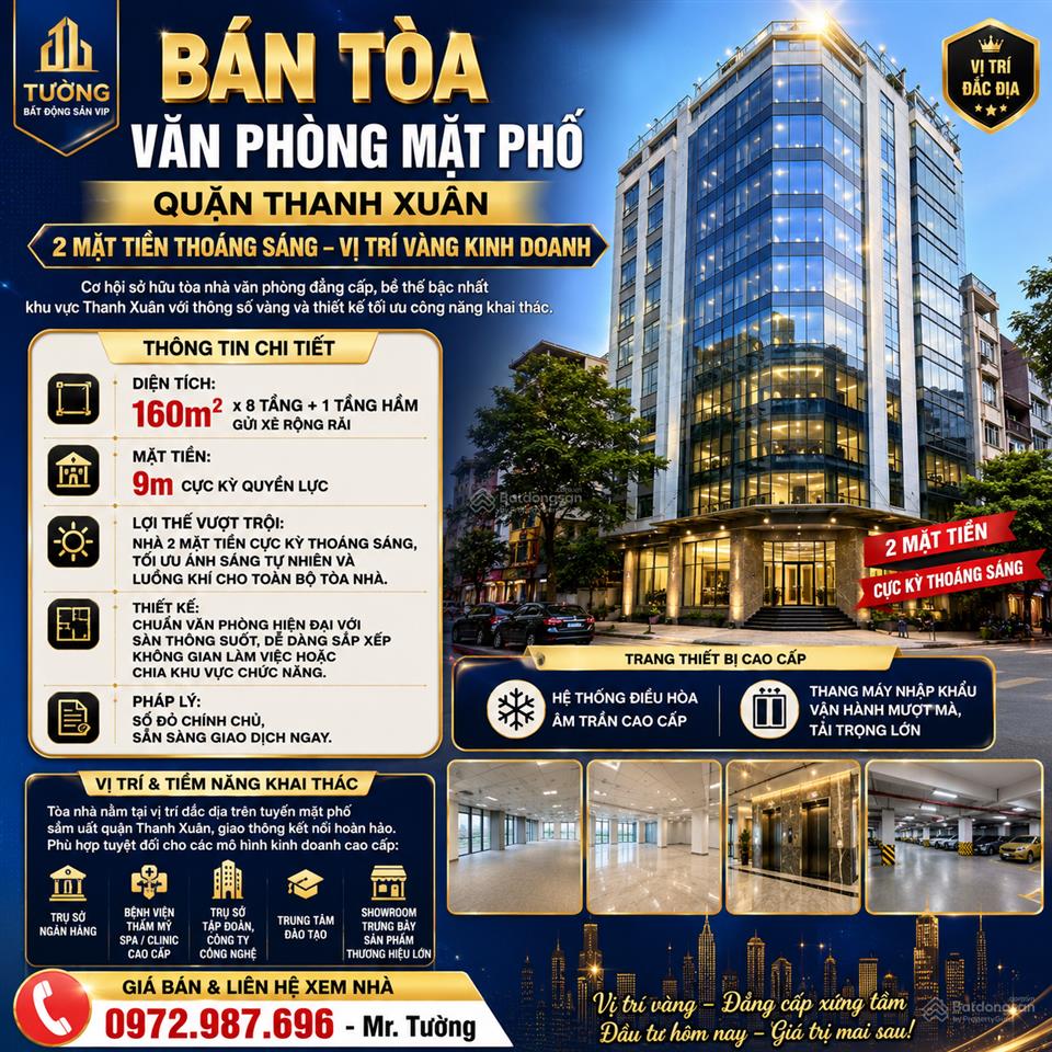 Bán tòa văn phòng mặt phố quận thanh xuân 2 mặt tiền thoáng sáng vị trí vàng kinh doanh.
