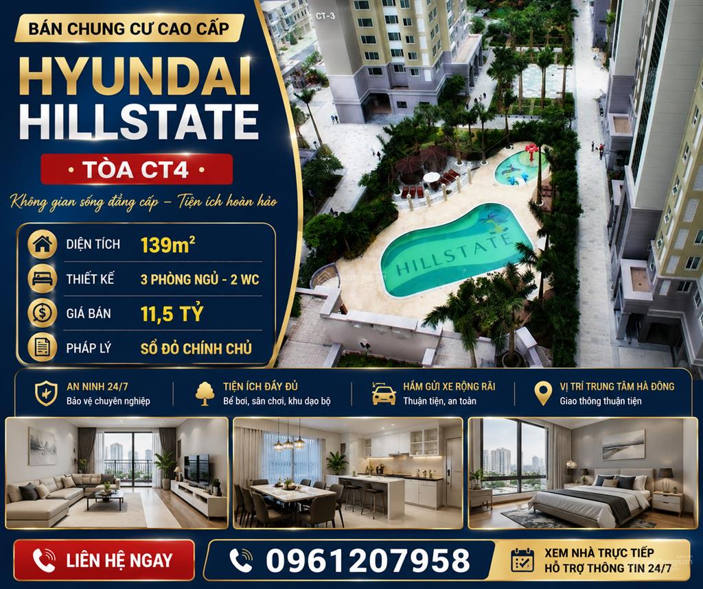 Căn hộ 3pn, giá siêu hời 11,5 tỷ, 139m2 tại hyundai hillstate, hà đông, hà nội