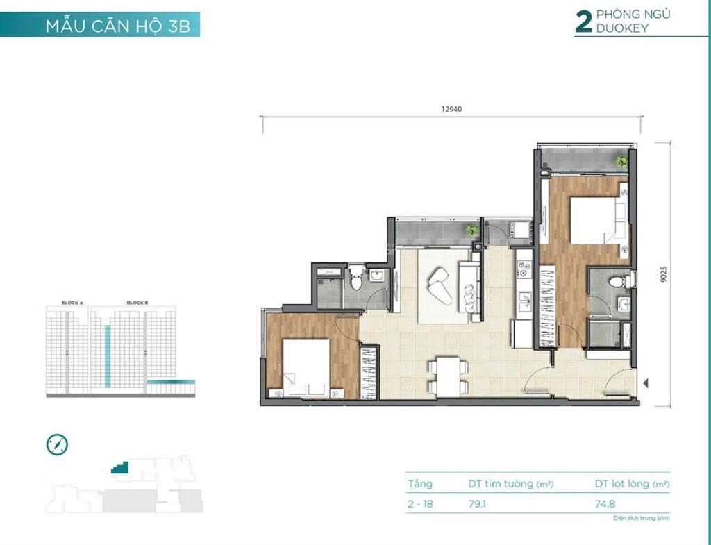 Bán căn góc 2pn dual key dlusso nguyễn thị định  quận 2 | 79,1m | full nt |