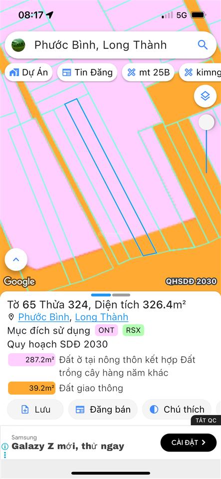 Đất mặt tiền đường tập đoàn 7, phước bình, cách ql51 chỉ 700m, shr thổ cư sẵn.