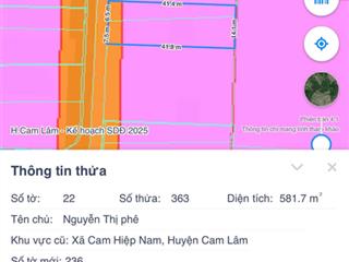 Ngoài ranh vinhome  an toàn đầu tư  581,7m² ngang 14m | cam hiệp nam  ô tô 7m