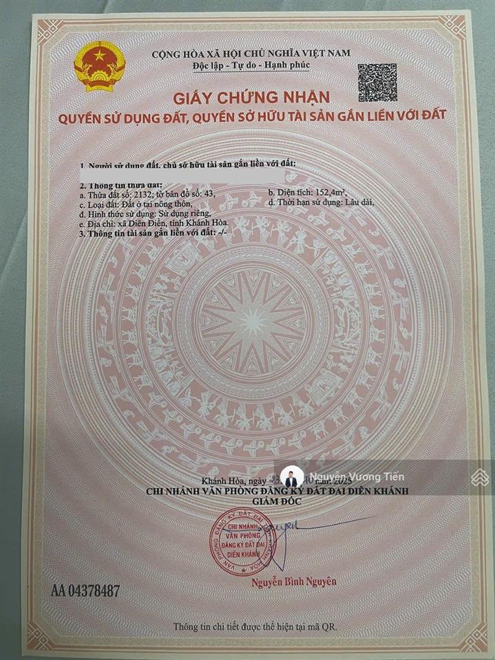 10tr/m2 đất diên phú 152m² gần ql1 và kcn 500m ngang 5,5m nở hậu 7m. đường lớn ô tô tận nơi