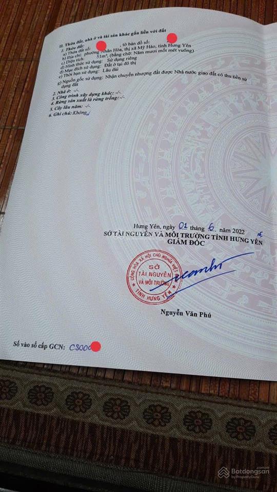 Siêu phẩm 51m mặt đường quốc lộ 5 phường nhân hoà tx mỹ hào giá chỉ hơn 3 tỷ sử dụng hẳn 120m