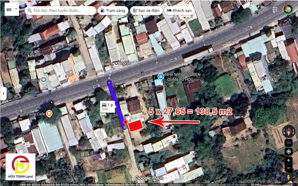 Bán lô đất 1,38 m2 cách đường c8 chỉ 30m giá 1,65 tỷ