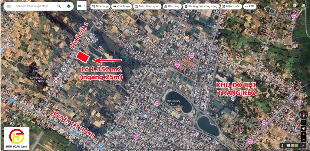 Bán lô đất 1.352 m2 (ngang 25m), đường bàu ốc hạ 1  hội an, giá chỉ 14,8 tr/m2
