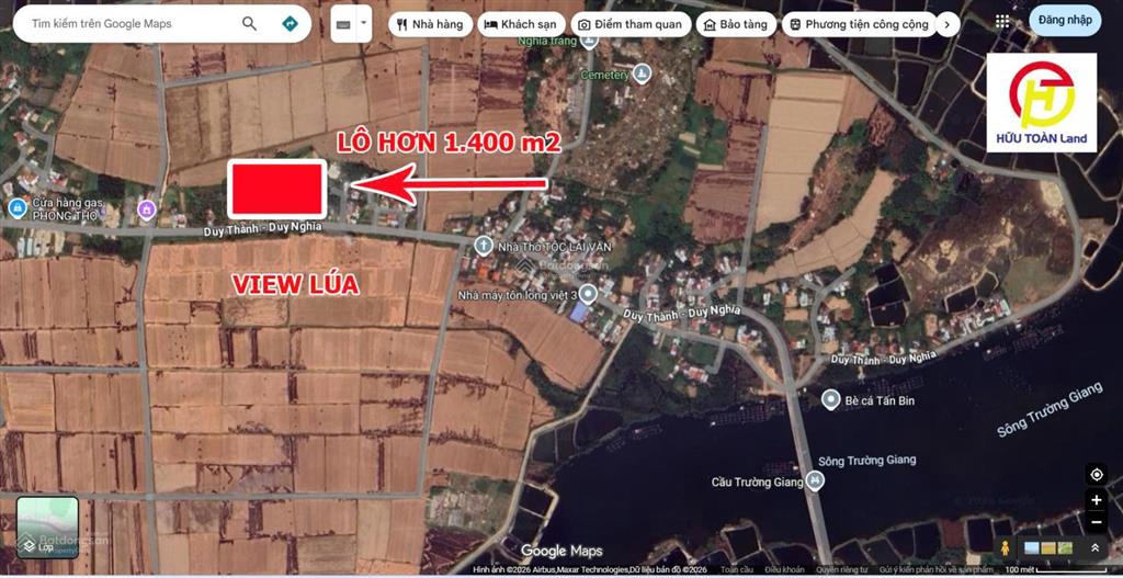 Bán lô đất hơn 1400 m2 (ngang 25m) view lúa đường dh6  duy xuyên