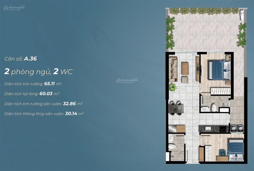 Hàng chuyển nhượng căn sân vườn the gió riverside 2pn + sân riêng 33m² tổng 98m² giá chỉ 4,2 tỷ