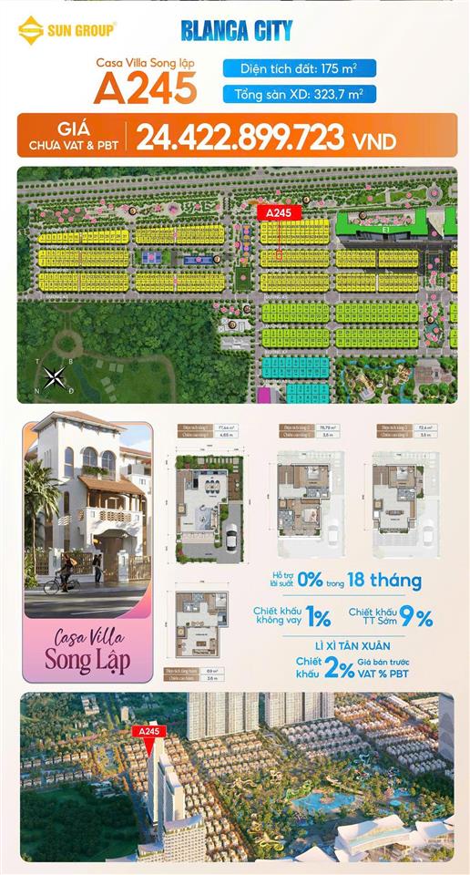 Căn biệt thự casa villa song lập a245 blanca city|giá chỉ 24,4 tỷ giá tốt quan tâm  em ngay