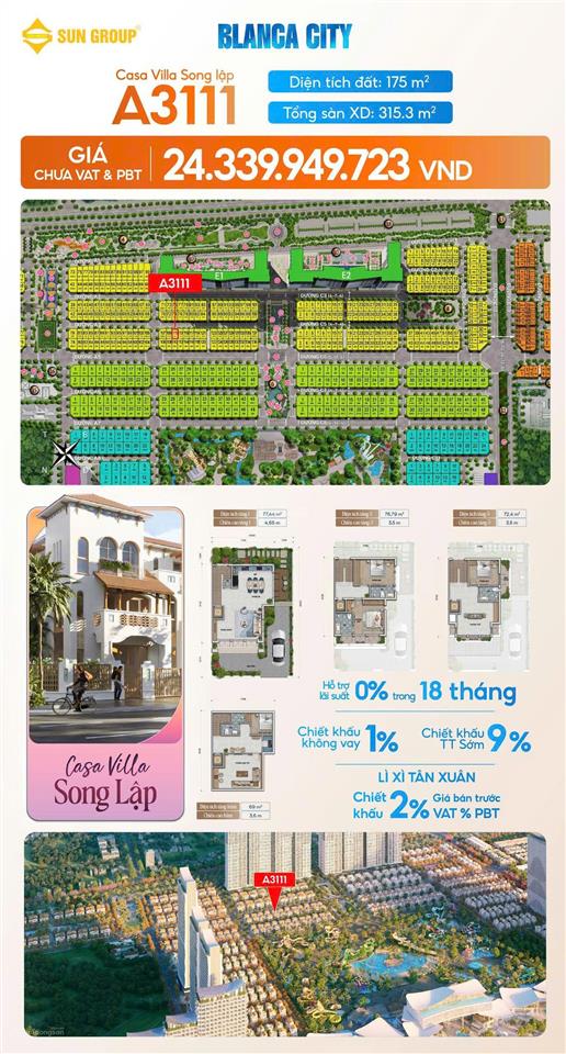 Cần bán biệt thự 175m2 casa villa blanca city chỉ từ 24,3 tỷ  sở hữu ngay vị trí đẹp mã a3111