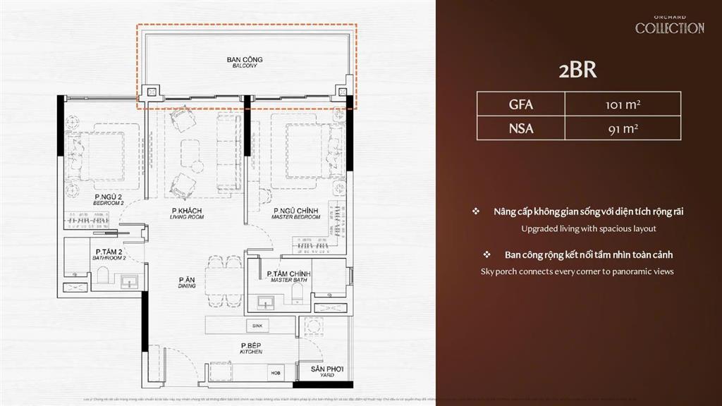Còn sót lại 1 căn 2pn ban công rộng 12m2 view hồ trung tâm & biệt thự căn hiếm orchard collection